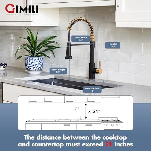 GIMILI Kitchen Faucet with Pull Down Sprayer Black and Gold - Image 2