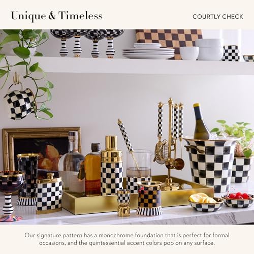 MACKENZIE-CHILDS 3260 Bar-Tool Set, Black-and-White Courtly Check Gold - Image 3
