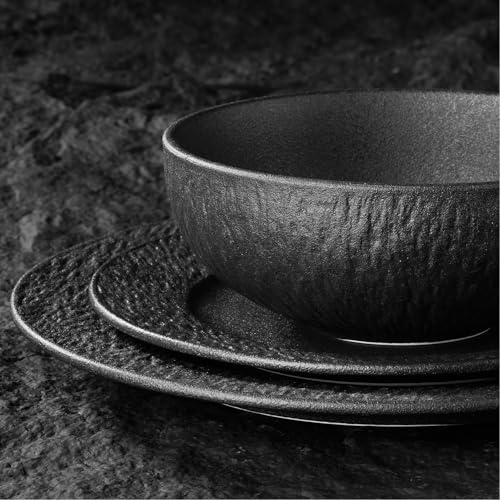 Black Dinnerware Sets, 3-Piece plates and bowls sets, Matte Marble - Image 4