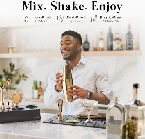 BARE BARREL® Mixology Bartender Kit Bar Set | 14-Piece Cocktail Shaker Set | Martini Barware Mixing Tools for Home Bartending | Incl. 35 Recipe Cards | Gift Set (28oz Boston Shaker, Gold/Black) - Image 3