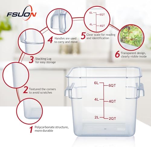 4 Pack 6 Qt Square Polycarbonate Food Storage Containers with Lids - Image 2