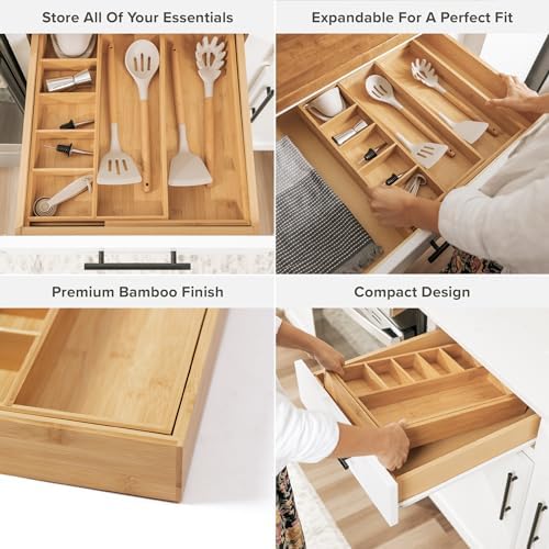 KitchenEdge Utensil & Junk Drawer Organizer, 10.5-19 in, Bamboo - Image 3
