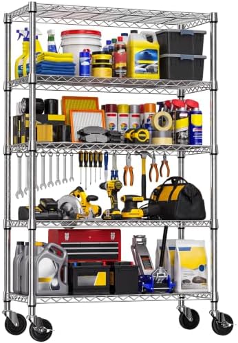 IZEUK Heavy Duty 5-Tier Metal Shelving Rack Rolling for Garage Storage by IZEUK