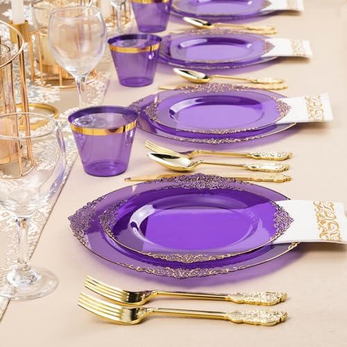 Bestluck 525PCS Clear Purple Disposable Plates for 75 Guests - Image 7