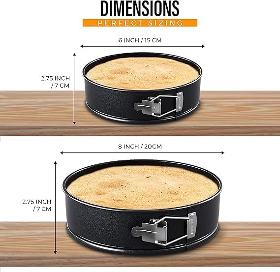 Springform Cake Tins for Baking - Round Cake Tin Set with Baking Accessories for Home Bakers – Leak-Proof & Non-Stick 6 & 8 Inch Cake Tin, 7cm Deep– Ideal for Birthday & Wedding Cakes - Image 3