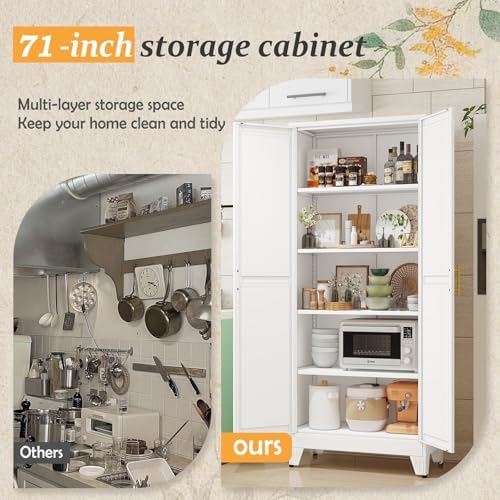 White Pantry Storage Cabinet, 71" Metal Kitchen Pantry Storage - Image 4