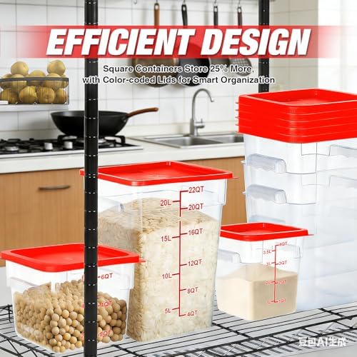 2 Pack Square Food Storage Container With Lid,12-22 Quart Commercial Storage Box With Scale & Handle,Cake Making,Dough Marinating Meat,Kitchen Supplies (Polycarbonate, 22 Quart) - Image 7