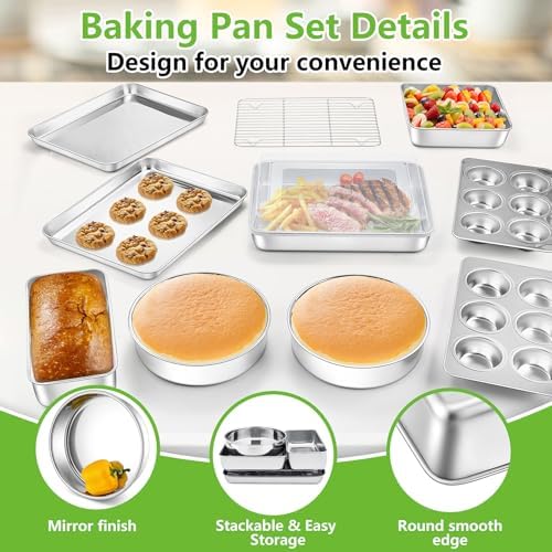 P&P CHEF Stainless Steel Baking Sheet Pan Set of 11, Bakeware Set for Oven - Image 3