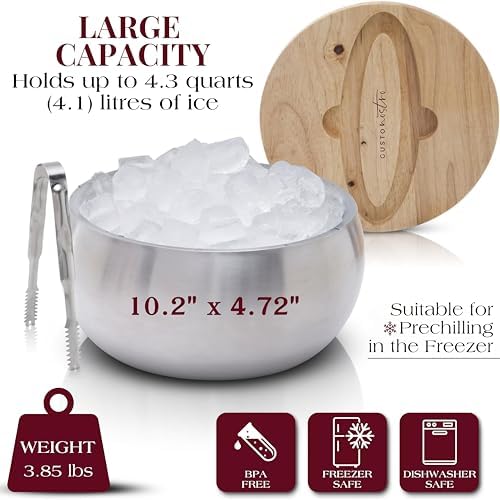 Gusto Nostro 4.1L Insulated Ice Bucket with Lid and Tongs, Double Wall Stainless Steel Ice Bucket Large, BPA Free Ice Bucket for Cocktail Bar, Keeps Champagne, Wine, Beer Chill for Parties - Image 5