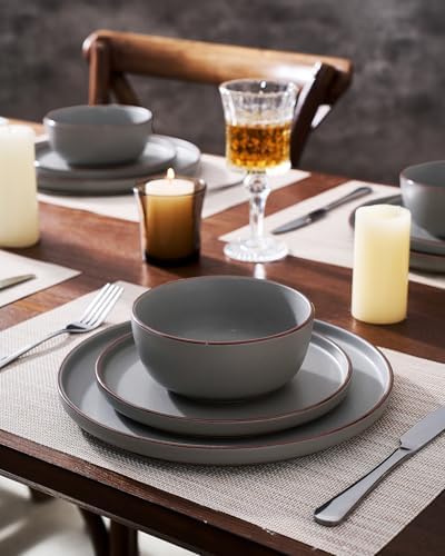Famiware Mercury 24-Piece Dinnerware Set with Pasta Bowls, Dark Grey - Image 6