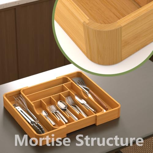 Suli Extra Large Silverware Drawer Organizer,Expand 12.6in to 19.7in,Bamboo - Image 6