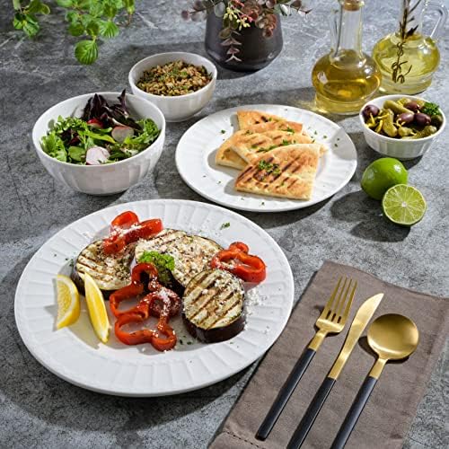 Gibson Home Zen Buffet Porcelain Ceramic Dinnerware Sets for 8, Plates and Bowls Set (40pcs), White Embossed Dishes - Image 6