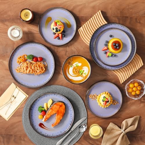 vancasso Plates and Bowls Sets, 24 Pieces Stoneware Dinnerware Sets for 8, Kitchen Dish Set Mircowave and Dishwasher Safe Ceramic Dishware, Purple, Series AMBER - Image 5