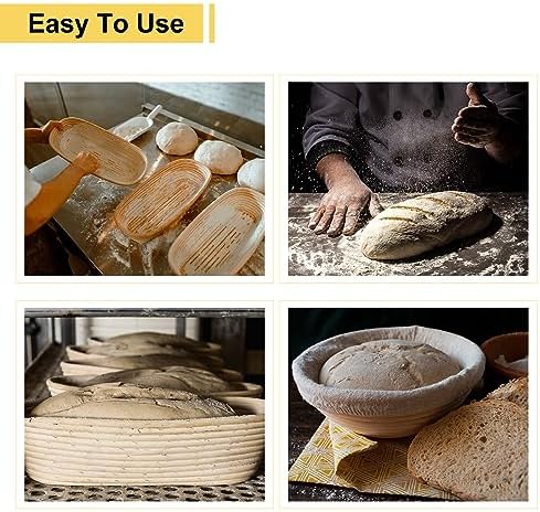 Geetery 6 Pack Bread Banneton Proofing Baskets 10 Inch Oval and 9 Inch Round Rattan Sourdough Baskets Dough Proofing Bowls with Liners and Dough Scraper for Home Sourdough Bread Baking Supplies - Image 4