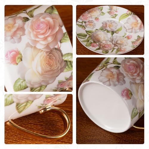 KAMMAK Tea Cups and Saucers Set of 2, Porcelain Coffee Cups, JBE027 - Image 6