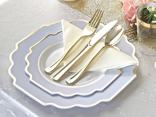 OCCASIONS Disposable Plastic Plates for 120 Guests (Imperial Blue & Gold) - Image 2