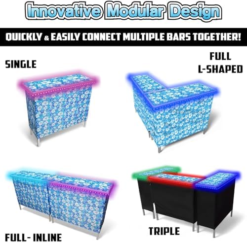 PARTYPONG Folding Portable Double Bar w/LED Lights, Wireless Remote, 2 Bar Skirts, Storage Shelf, & Carrying Case - Hawaiian - Image 3