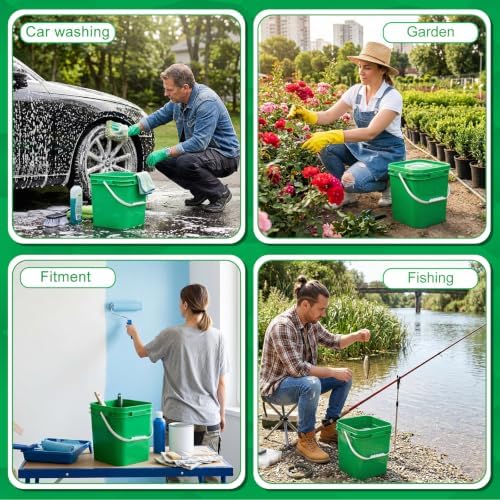 Mumufy 8 Pcs 3.5 Gallon Square Food Grade Bucket with Lid, Green - Image 6