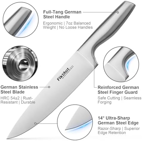 FIKSHOT 14 Pieces Knife Block Set German Stainless Steel with Sharpener - Image 4