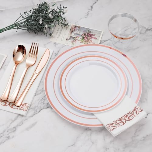 BESTVIP 700 PCS Rose Gold Disposable Plastic Dinnerware Set for 100 Guests - Image 3