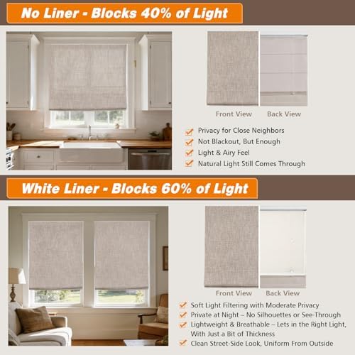 Aimnid Custom Cordless Roman Shades for Windows, Blackout Light Filtering Roman Blinds, Room Darkening Privacy Fabric Roman Window Shades for Home Living Room, Bedroom, French Doors, Sand - Image 4