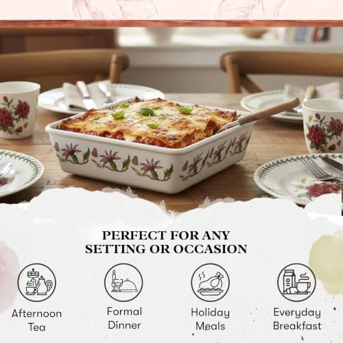 Portmeirion Botanic Garden 10" Square Baking Dish, Rhododendron Motif - Durable Porcelain Baking Dish with Chip-Resistant Glaze, Dishwasher, Microwave, Freezer, Oven Safe - Stylish Serveware - Image 4