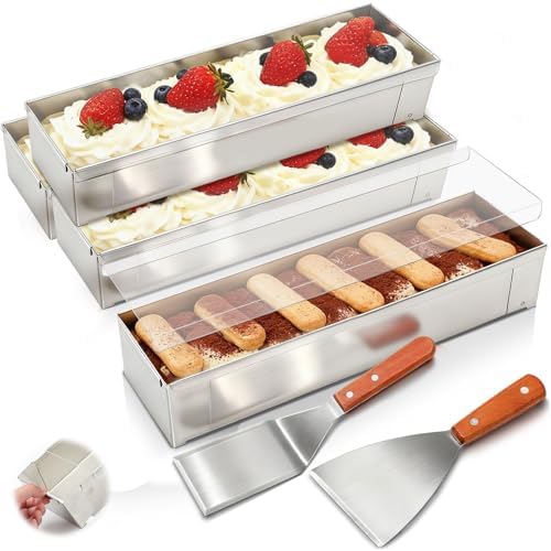 Blushtier 4 Pack Rectangle Tiramisu Pan Removable 11.81 X 3.94 X 2.56 Inch by Blushtier