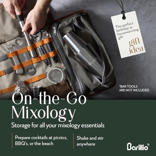 Barillio Bartender Bag (Without Tools) - Stylish, Waxed Canvas, Roll Up Traveling Bar Bag for Carrying Bar Tools and Cocktail Shaker Set with Shoulder Strap - Portable Travel Bartending Roll - Image 3