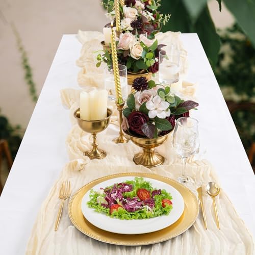 LIYH 24 Pcs Plastic Round Charger Plates 13'' Gold Charger Plates Chargers for Dinner Plate Great for Table Setting Wedding Party Decoration - Image 3