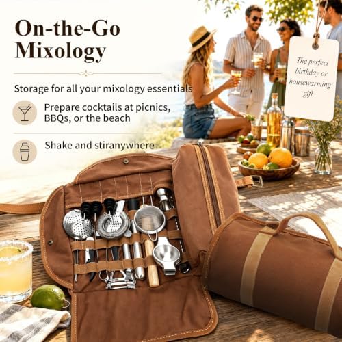 Portable Bartender Kit with Canvas Roll-Up Bag, Complete Cocktail Shaker Set & Stainless Steel Bar Tools for Home Bar, Camping, Parties and Travel - Image 5