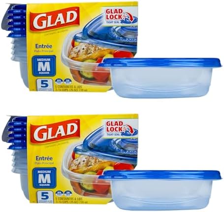 Glad GladWare Entree Food Storage Containers, Medium, 25 Oz, 5 Count, 2-Pk by GladTrashFoodStorage