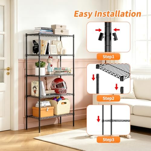 BestOffice | 5-Tier Wire Shelf with Wheels | 14" x 30" x 61" | Black - Image 5