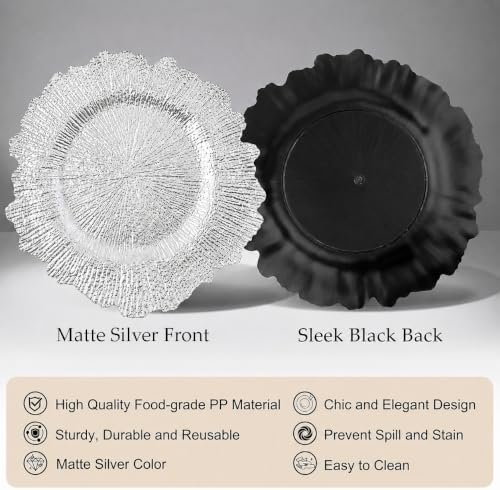 100PCS Silver Charger Plates Bulk- 13in Reusable Plastic Chargers - Image 3