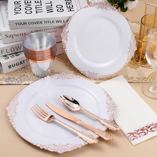 Bestluck 350PCS Rose Gold Disposable Dinnerware for 50 Guests - Image 5
