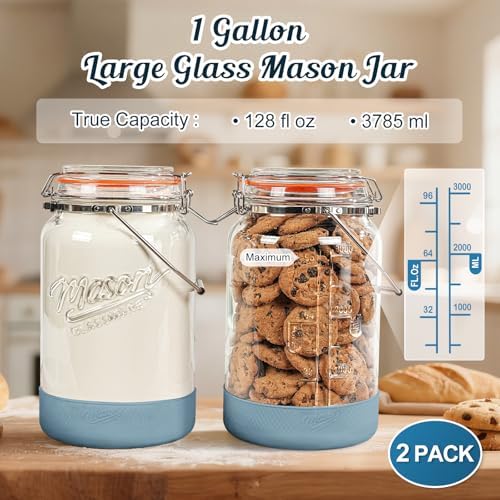 2 pcs 1 Gallon Glass Jar with Airtight Lid & Stainless Steel Handle - Image 4