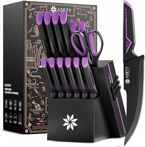 ASETY Knife Set, 15 PCS Kitchen Knife Set with Built-in Sharpener Block by ASETY