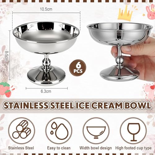 6 Pcs Stainless Steel Ice Cream Bowls Mini Silver Serving Pudding Dessert Cup Sauce Bowls Classic Round Footed Yogurt Snack Candy Cups for Mousse Fruit Salad Wedding Party Favor - Image 3