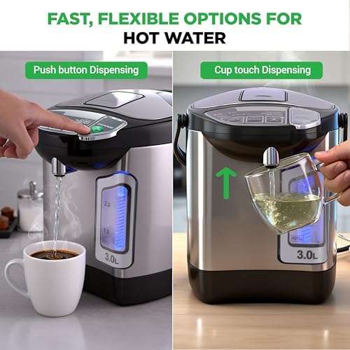 NutriChef Electric Water Boiler and Warmer - 3L/3.17 Qt Stainless Steel Electric Hot Water Dispenser w/Rotating Base, Auto Shut Off, Safety Lock, Instant Heating for Coffee & Tea (NCHUB13) - Image 4