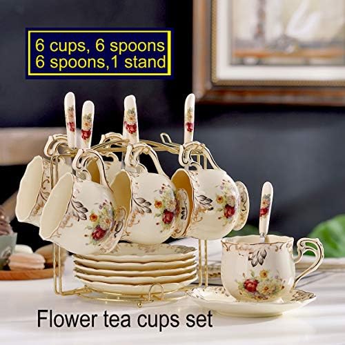 YOLIFE Tea Cups and Saucers Set of 6, 8 OZ Flowering Shrubs Coffee Cups - Image 2