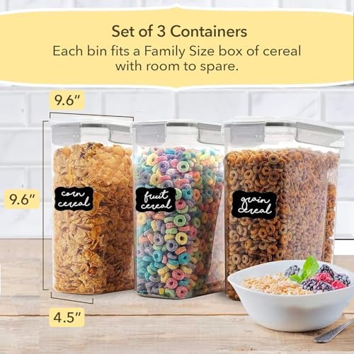 Simply Gourmet Airtight Cereal Containers with Lids – 3 Piece Tall Kitchen Pantry Organization Set, BPA-Free Clear Plastic, Pour Spout Lids for Breakfast Cereal, Rice, Flour, Sugar, Snacks - Image 2
