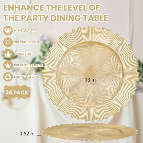 LIYH 24Pcs Gold Charger Plates 13 Inch, Dinner Chargers For Party Events - Image 2
