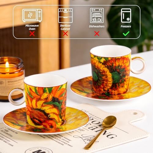 KAMMAK Tea Cups and Saucers Set of 2, Porcelain Coffee Cups, JBE006 - Image 6