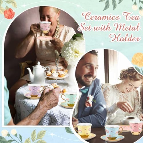 Teenyyou Set of 36 Tea Cups and Saucers, Vintage Style, 5.4 oz - Image 6