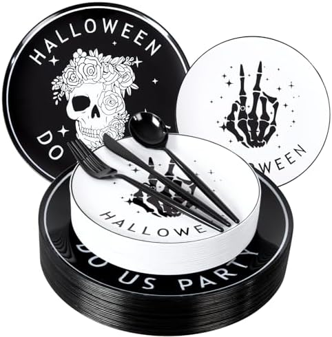 EjonirInjonir 150pcs Spooky Halloween Plates for Adult Party Black Plastic by Ejonirinjonir