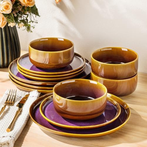 TheTerra Ceramic Dinnerware Set for 4, 12-Piece Plates and Bowls Set by TheTerra