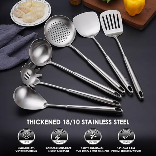 6 PCS All Metal Cooking Utensils Set - 18/10 Stainless Steel Kitchen Tools - Image 4
