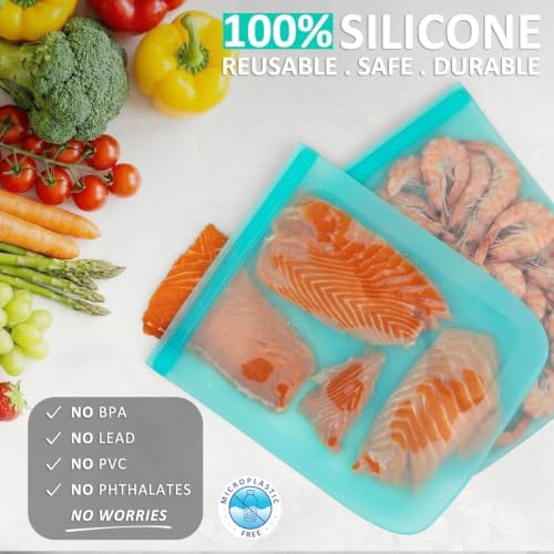 100% Silicone Reusable Gallon Freezer Bags, Ziplock, BPA Free, 4 Pack, Aqua - Image 2