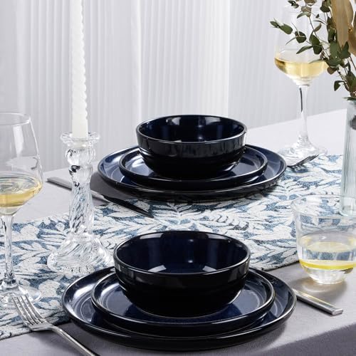 LIANYU 16 Piece Dishes Dinnerware Set with Pasta Bowls for 4, Midnight Blue - Image 6