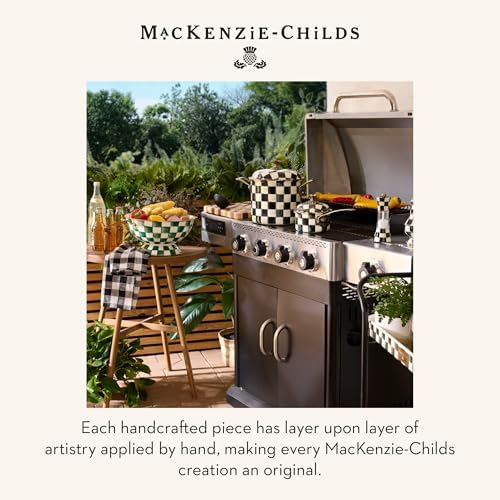 MACKENZIE-CHILDS Enamel Everything Bowl, Decorative Serving Bowl with Handles, 26-Cup Capacity, Green-and-White Emerald Check - Image 6