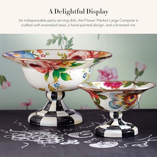 MACKENZIE-CHILDS Enamel Compote, Large, White Flower Market - Image 2